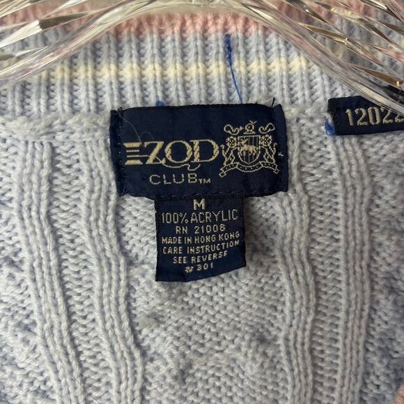 Vintage IZOD Club Cable Knit Sweater Light Blue Preppy Classic Tennis Style M - Picture 3 of 8